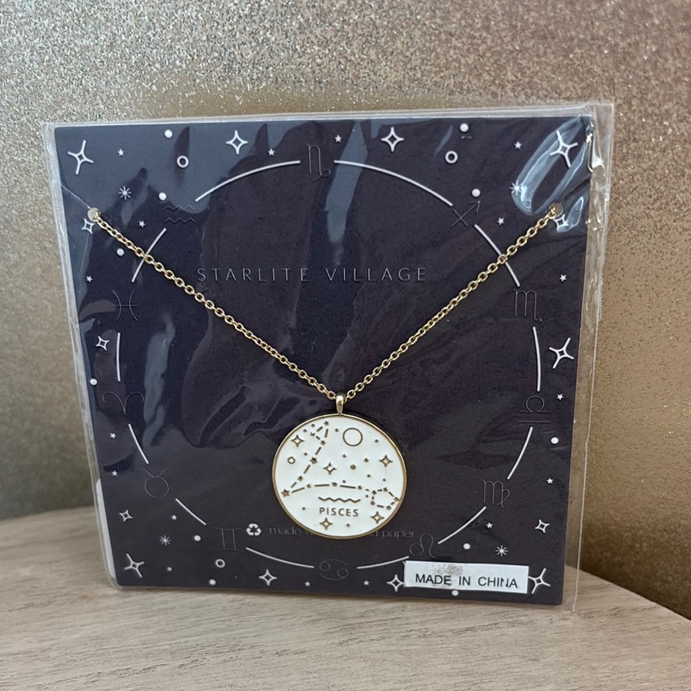 Starlite Village Pisces Zodiac Necklace on Gold Chain NWT